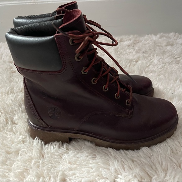 Timberland Burgundy Leather Hiking Boots Size 6 - Picture 2 of 10
